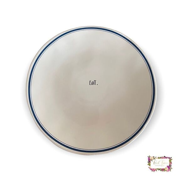 Rae Dunn “EaT” Navy Blue Line Trim Dinner Plate - Picture 1 of 7
